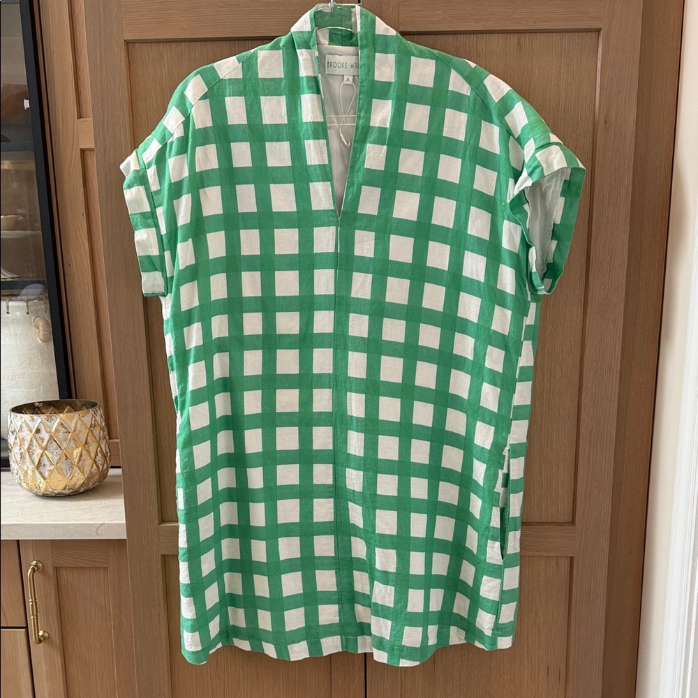 Brooks Wright Green & White Checked Short Sleeve Shift Dress